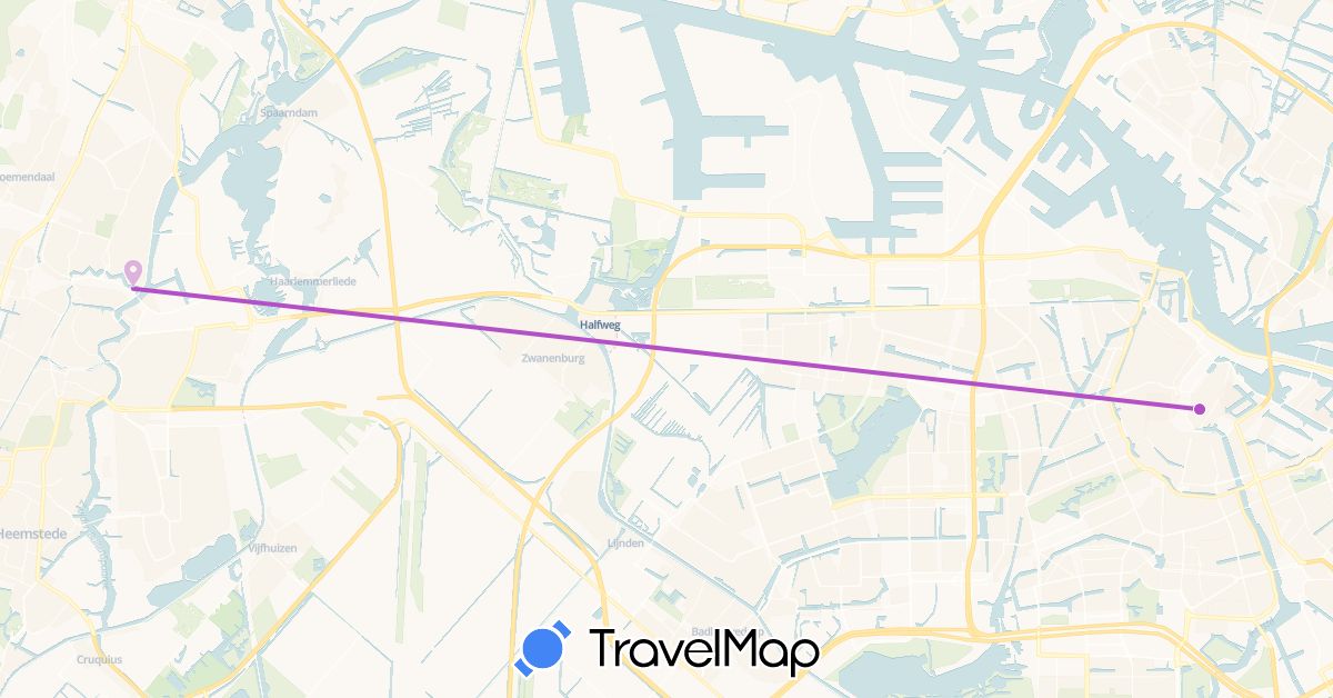 TravelMap itinerary: driving, train in Netherlands (Europe)